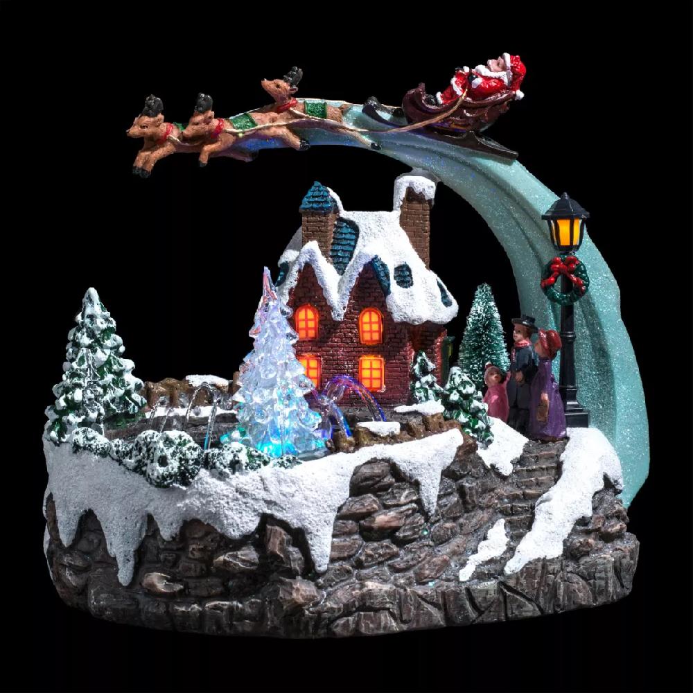eminza Village de Noël lumineux et musical Père Noël et fontaine