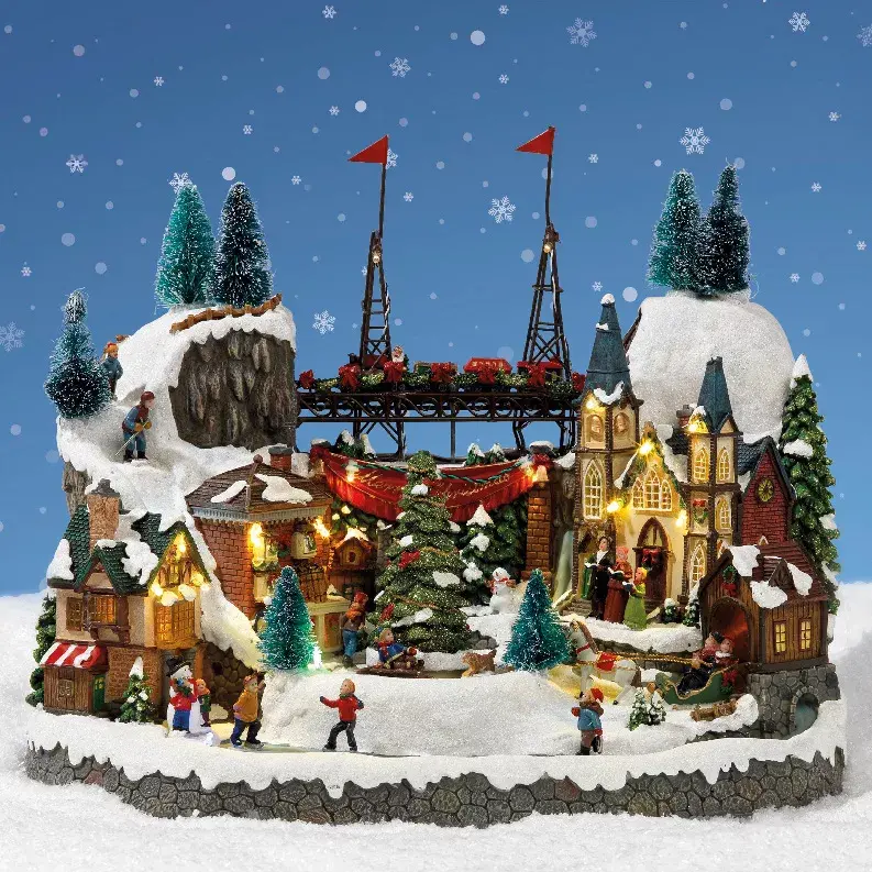 eminza Village de Noël lumineux et musical Ville festive et Chemin de fer