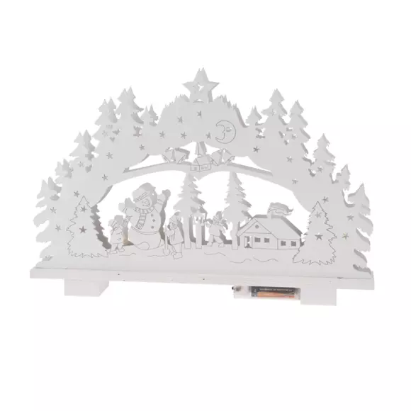 Eminza Village Lumineux En Bois Illuminée (39 X H26 Cm) Bonheur Blanc Chaud
