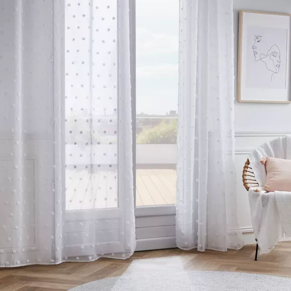 Eminza Voilage Galon Fronceur Pompons (140 X 240 Cm) Emie Blanc