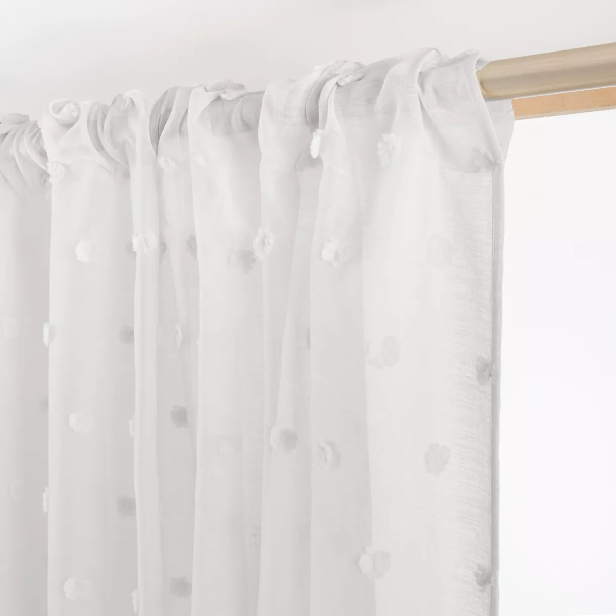 eminza Voilage galon fronceur pompons (140 x 240 cm) Emie Blanc