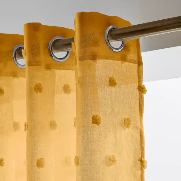Eminza Voilage Oeillets Pompons (140 X 240 Cm) Emie Jaune Moutarde