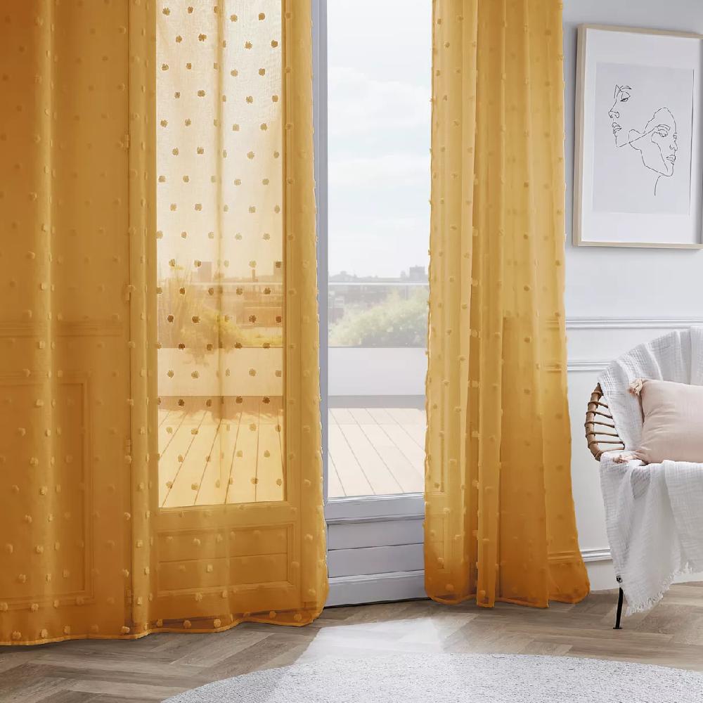eminza Voilage oeillets pompons (140 x 240 cm) Emie Jaune moutarde