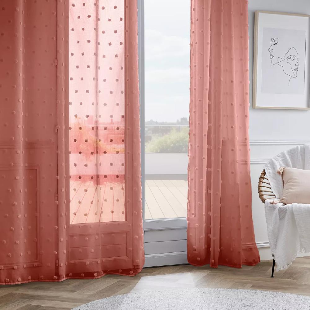eminza Voilage oeillets pompons (140 x 240 cm) Emie Terracotta