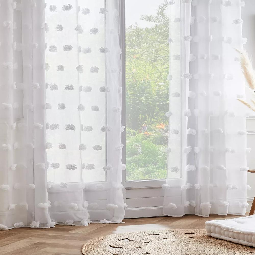 eminza Voilage oeillets pompons (140 x 240 cm) Suzie Blanc