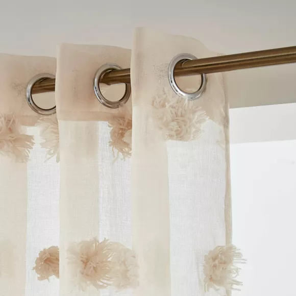 Eminza Voilage Oeillets Pompons (140 X 280 Cm) Suzie Beige