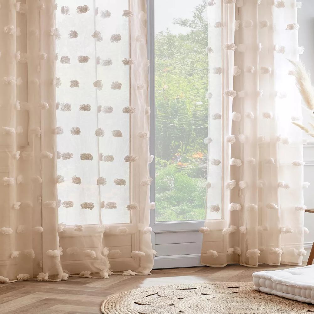 eminza Voilage oeillets pompons (140 x 280 cm) Suzie Beige