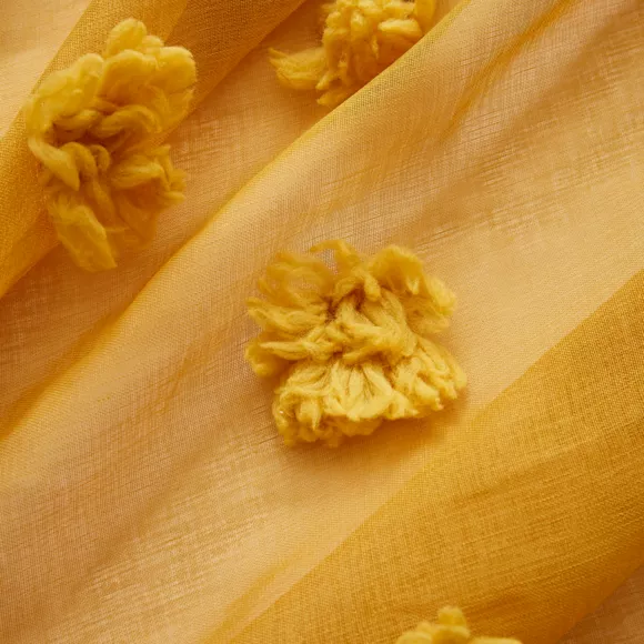 Eminza Voilage Oeillets Pompons (140 X 280 Cm) Suzie Jaune Moutarde