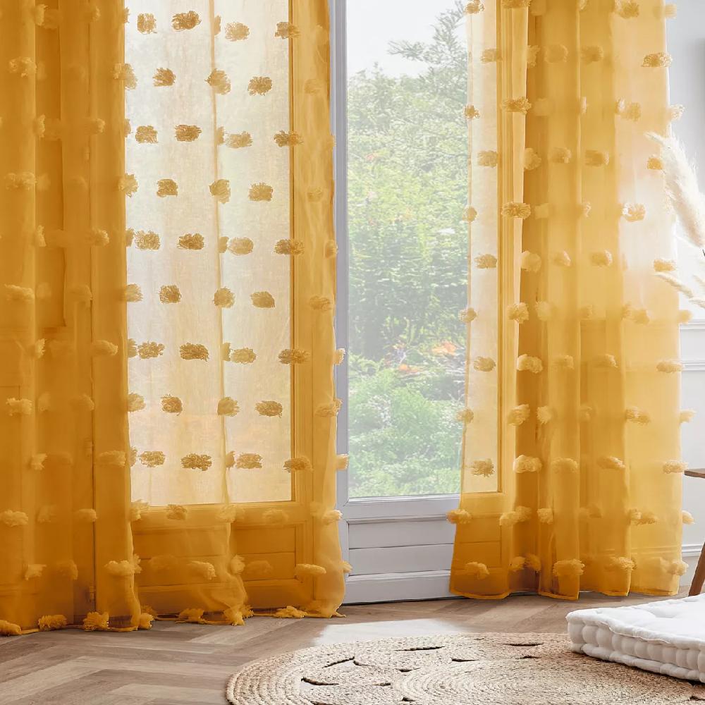 eminza Voilage oeillets pompons (140 x 280 cm) Suzie Jaune moutarde