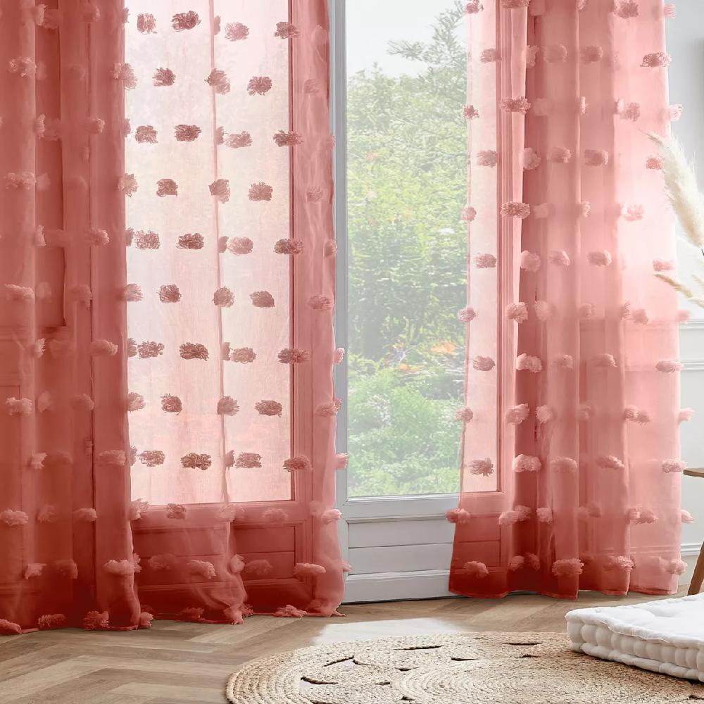 eminza Voilage oeillets pompons (140 x 280 cm) Suzie Terracotta