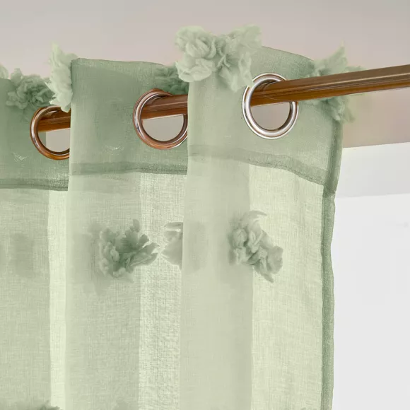 Eminza Voilage Oeillets Pompons (140 X 280 Cm) Suzie Vert D'eau