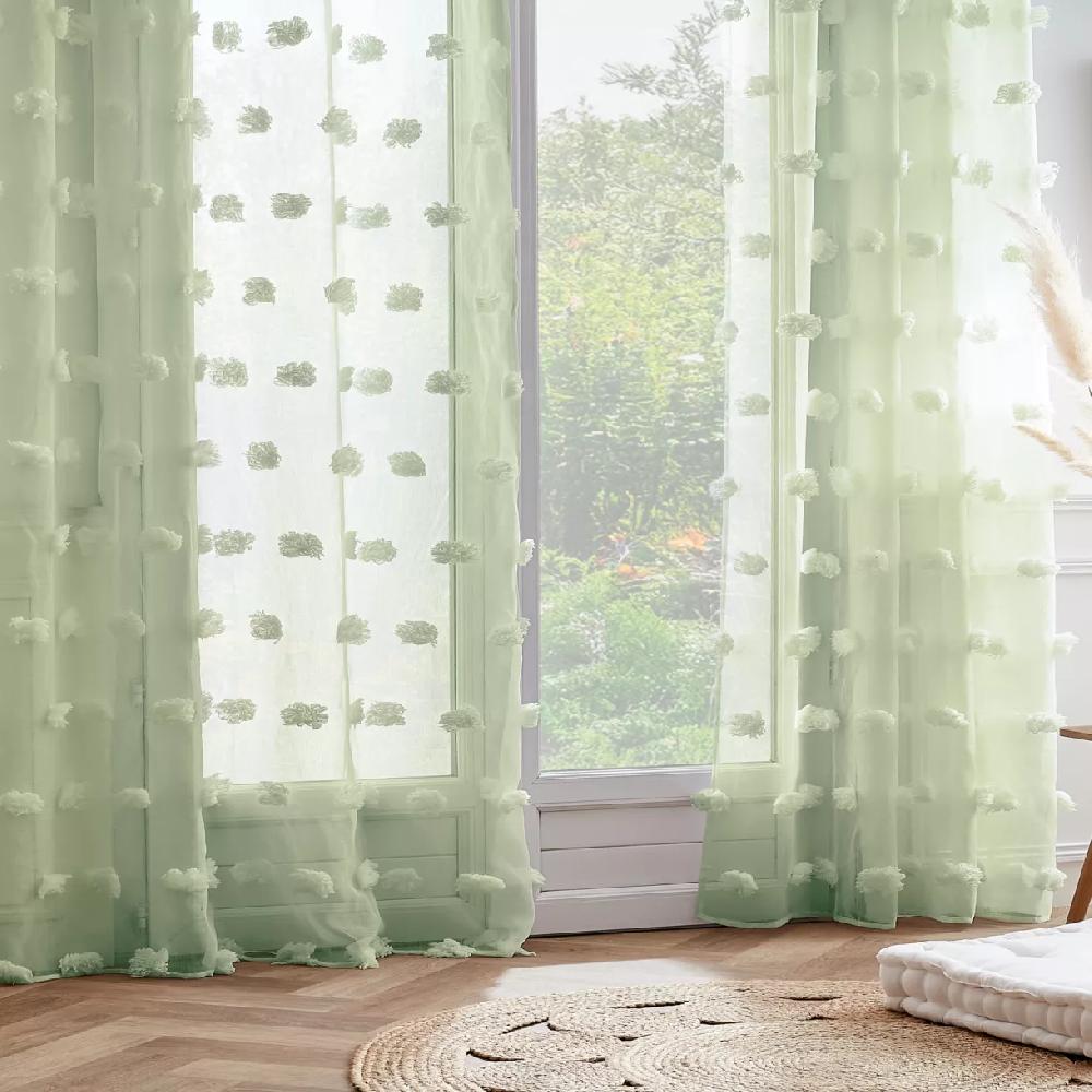 eminza Voilage oeillets pompons (140 x 280 cm) Suzie Vert d'eau