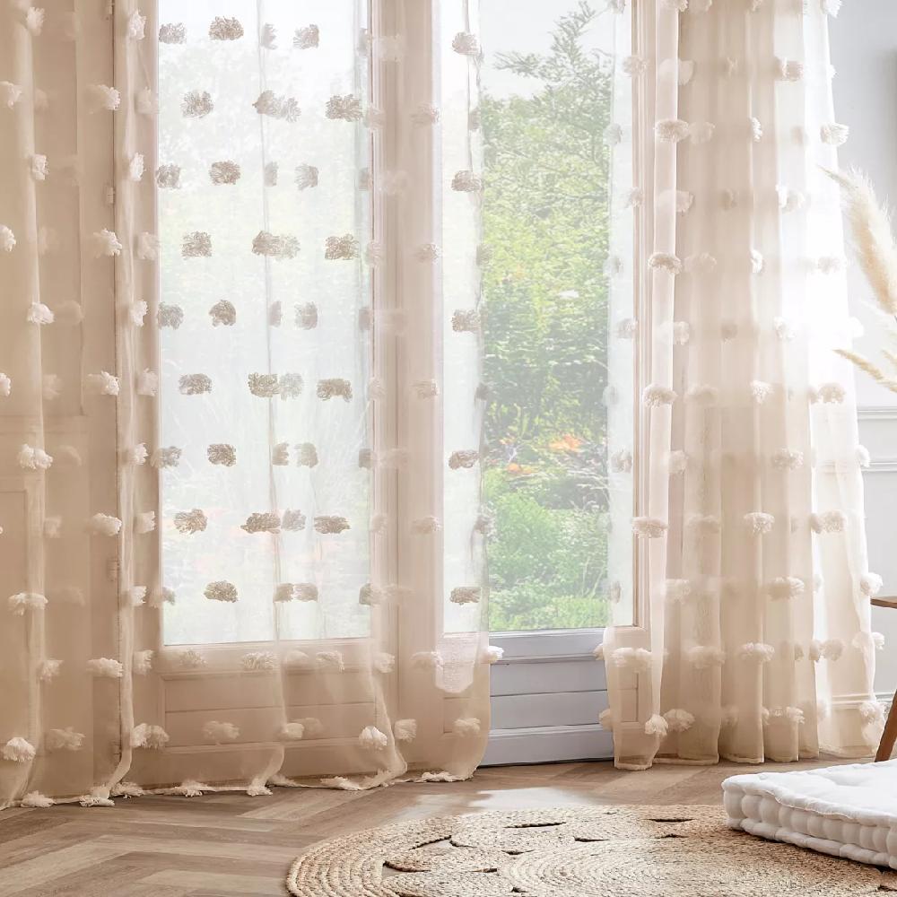 eminza Voilage oeillets pompons (180 x 240 cm) Suzie Beige