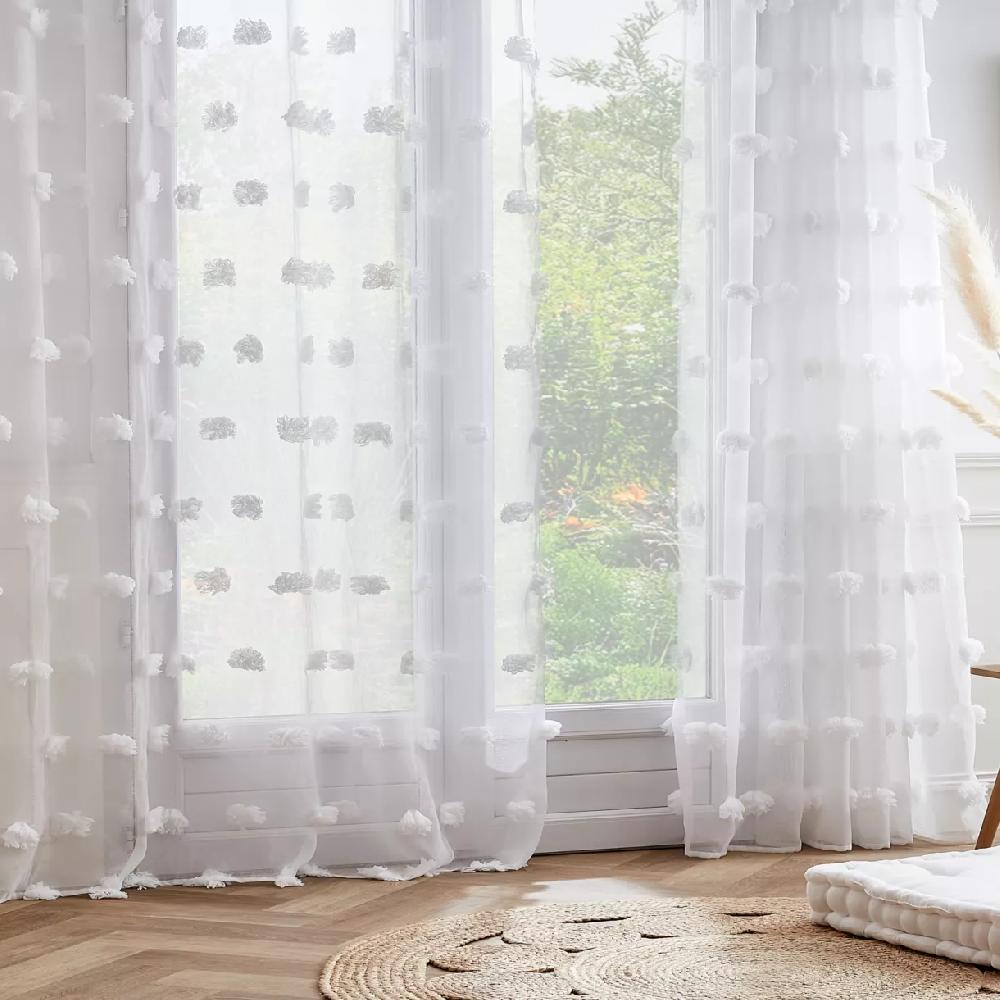 eminza Voilage oeillets pompons (180 x 240 cm) Suzie Blanc