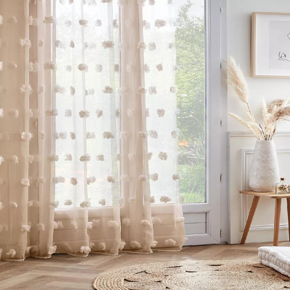 eminza Voilage oeillets pompons (280 x 240 cm) Suzie Beige