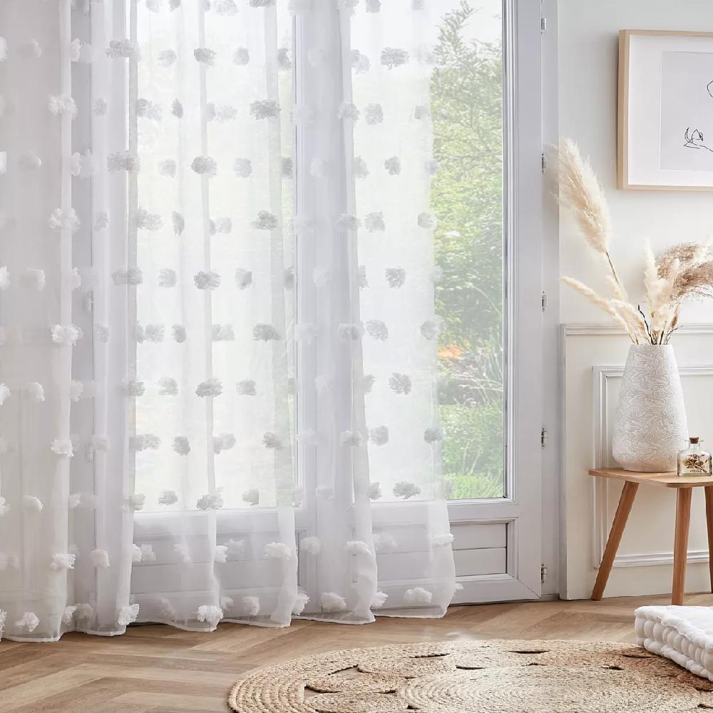 eminza Voilage oeillets pompons (280 x 240 cm) Suzie Blanc