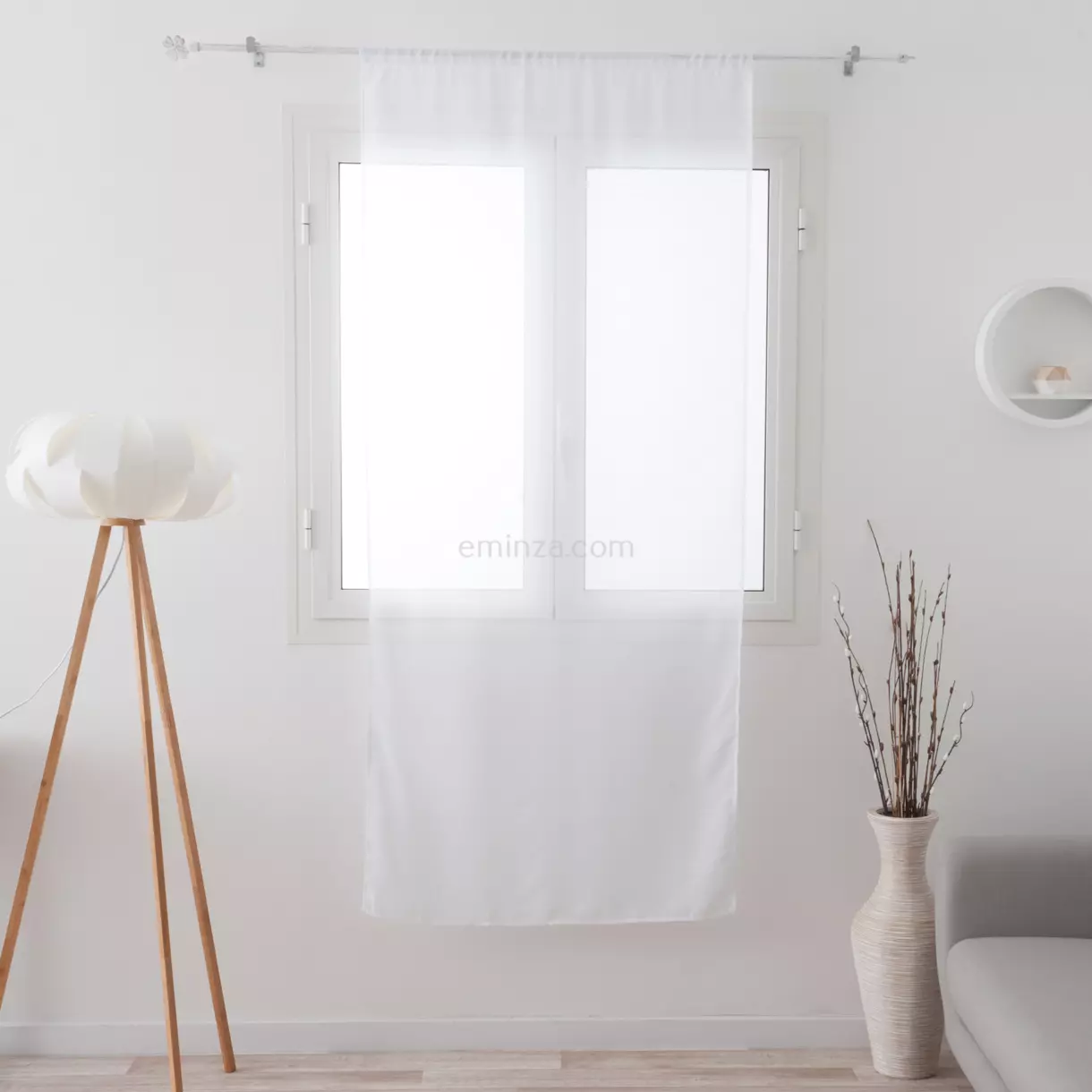 eminza Voilage vitrage (90 x 200 cm) Etamine givrée Blanc