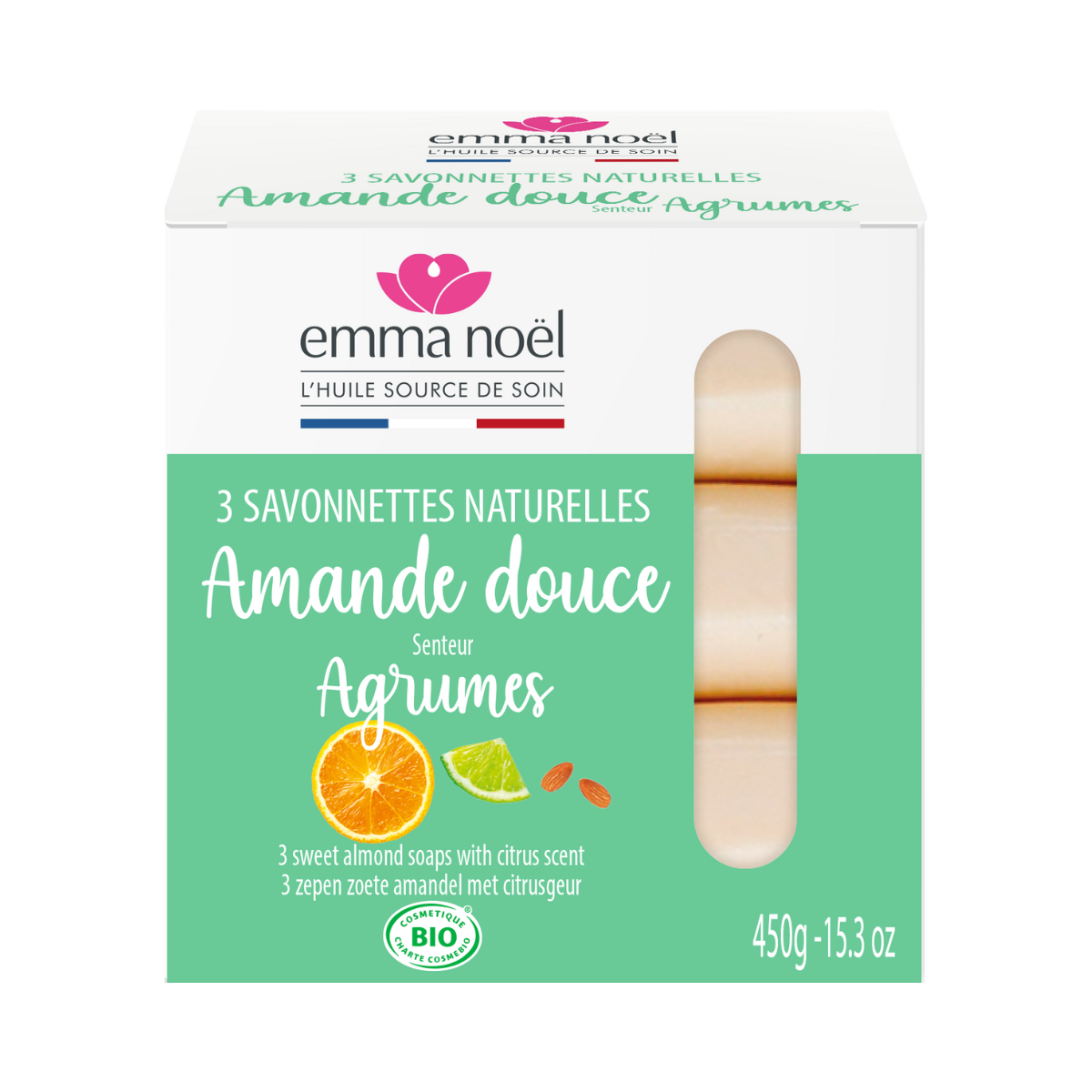 emma noël 3 savonnettes à l’amande douce senteur Agrumes