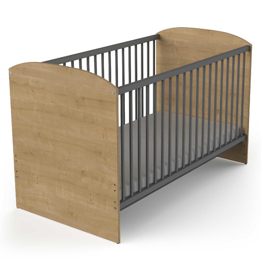 Emob Babybed Gamin - 60x120cm - Hoogte Verstelbaar - Eikdecor/donkergrijs