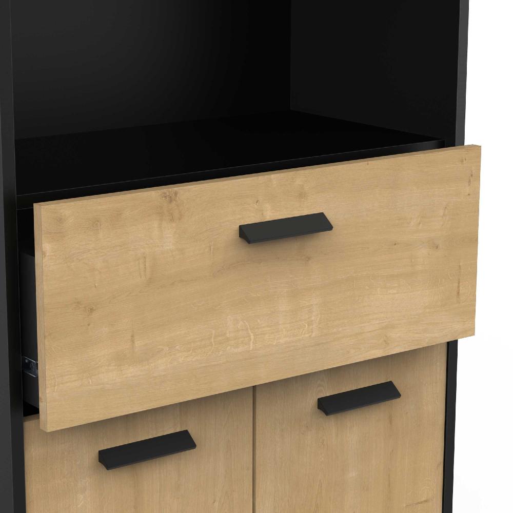 Emob Badkamerkast Marlin - 64x33x185cm - 4 Deuren & 1 Lade - Eikdecor/zwart