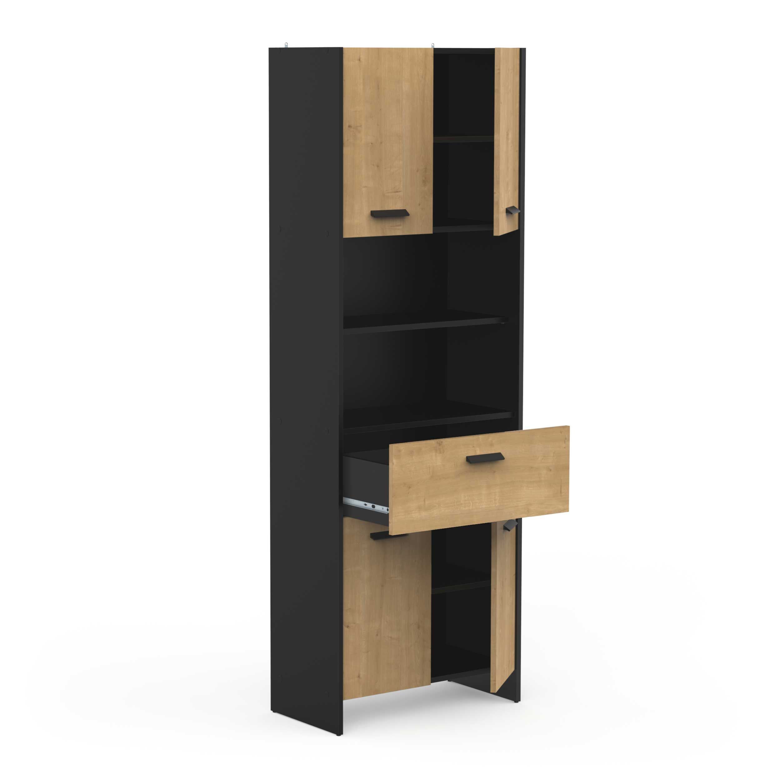 Emob Badkamerkast Marlin - 64x33x185cm - 4 Deuren & 1 Lade - Eikdecor/zwart