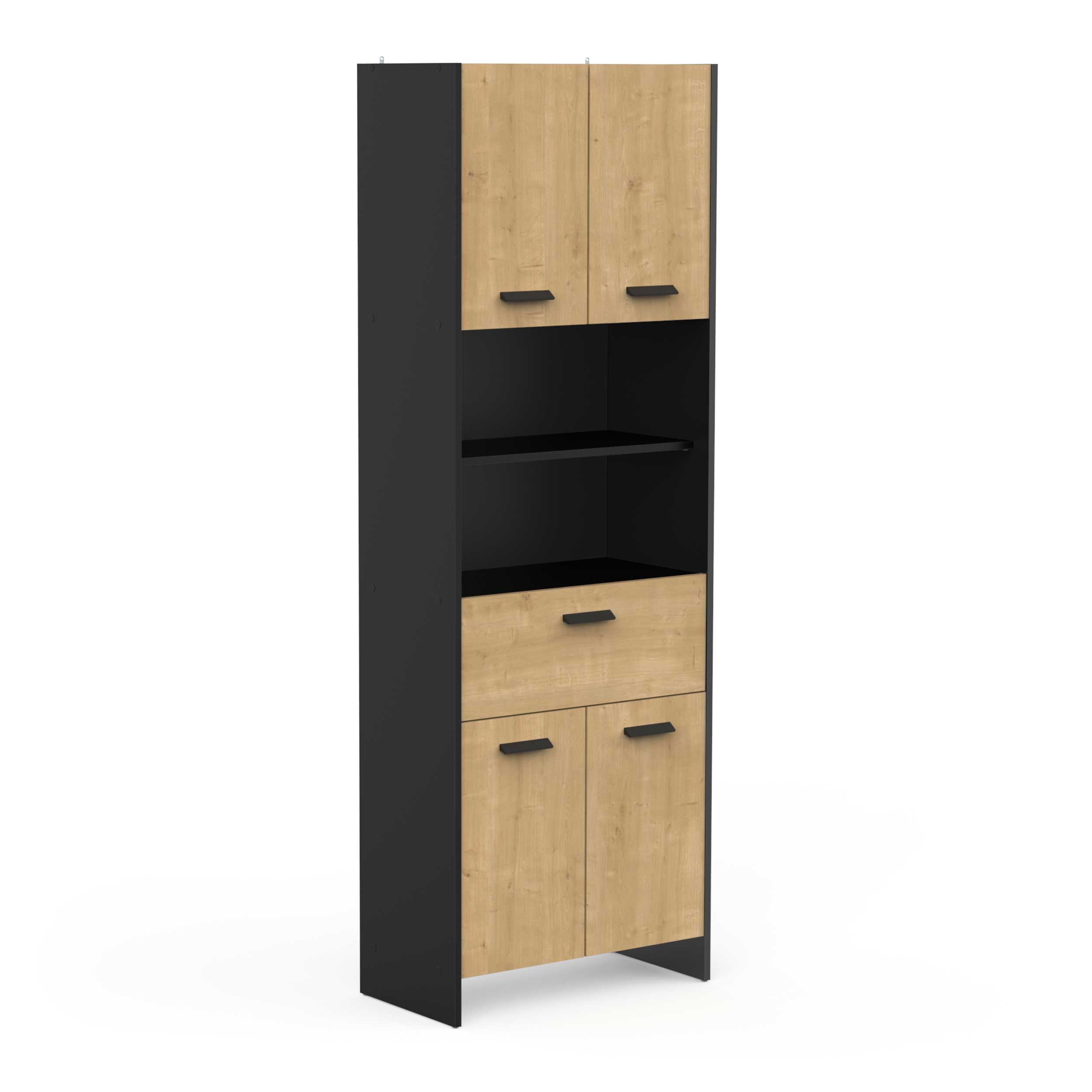 emob Badkamerkast Marlin - 64x33x185cm - 4 deuren & 1 lade - eikdecor/zwart