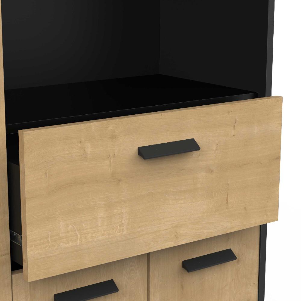 Emob Badkamerkast Marlin - 83x33x185cm - 5 Deuren 1 Lade & Spiegel - Eikdecor/zwart