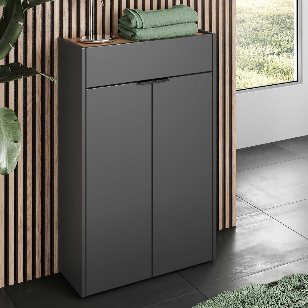 emob Badkamerkastje Ferrano - 2 deuren & 1 lade - grafiet/eikdecor