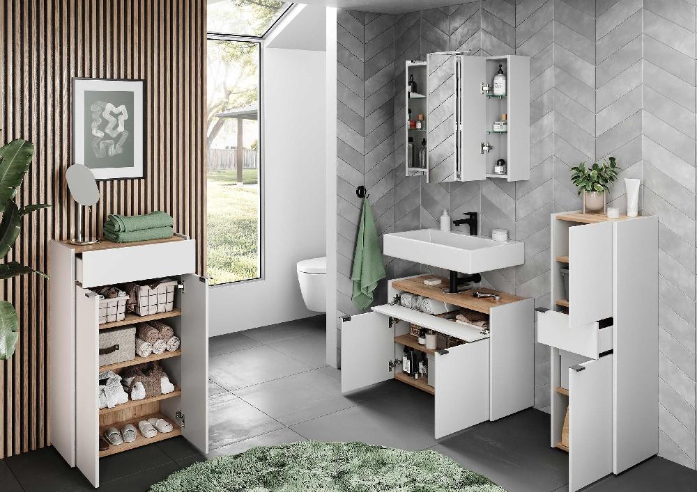 Emob Badkamerkastje Ferrano - 2 Deuren & 1 Lade - Wit/eikdecor