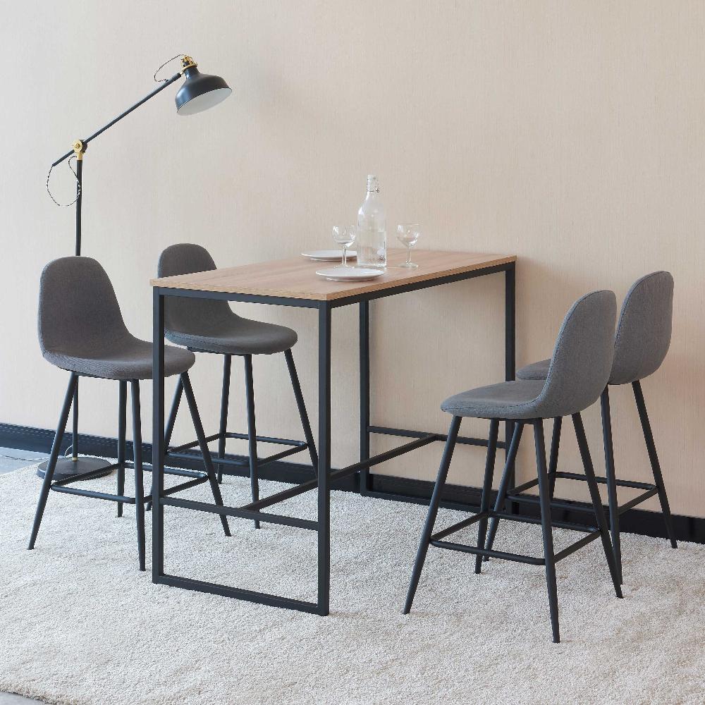 emob Barset Menton 120x60 met 4 barstoelen - bruin/grijs