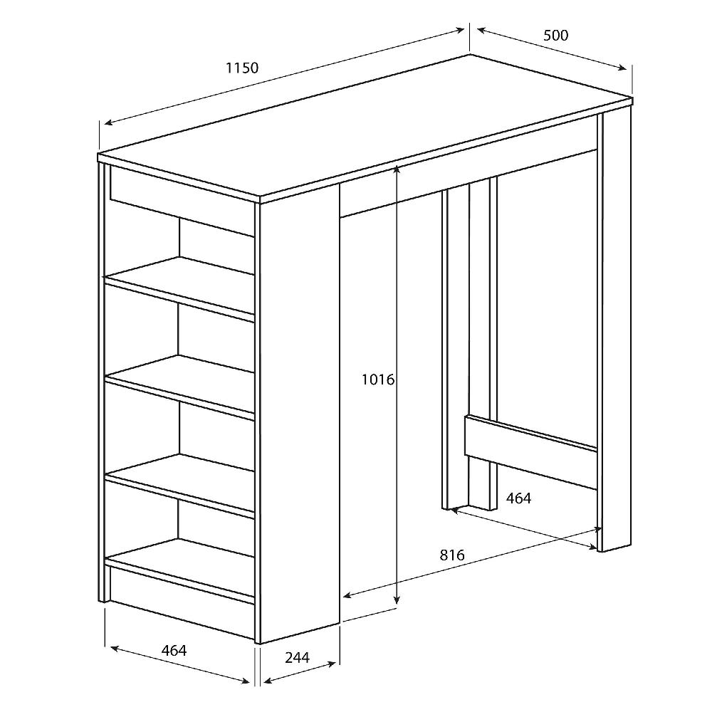 Emob Bartafel Aravis 115x50 Met Opbergruimte - Wit/eik