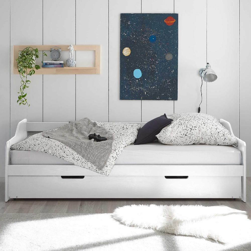 emob Bed Jessie met onderbed - 90x200cm - met lattenbodem - wit dennenhout