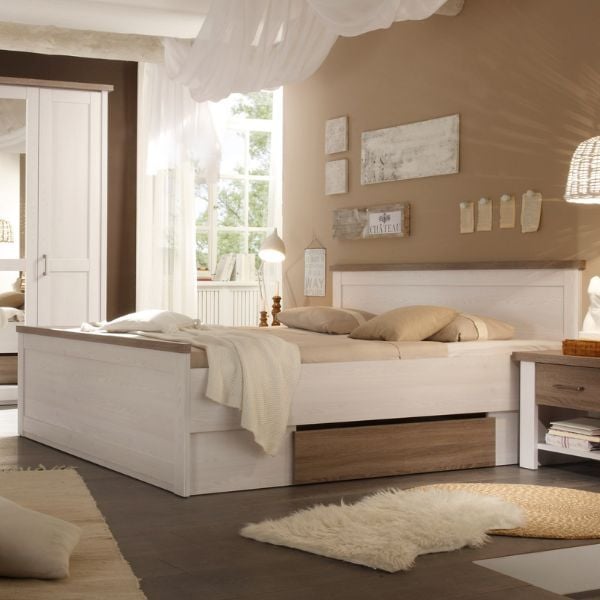 emob Bed Larnaca 180x200cm met 2 schuiflades & 2 nachtkastjes - wit