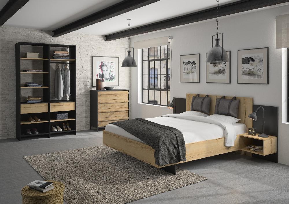 Emob Bed Marzano 140x190cm Met Twee Nachttafeltjes - Helvezia Eik