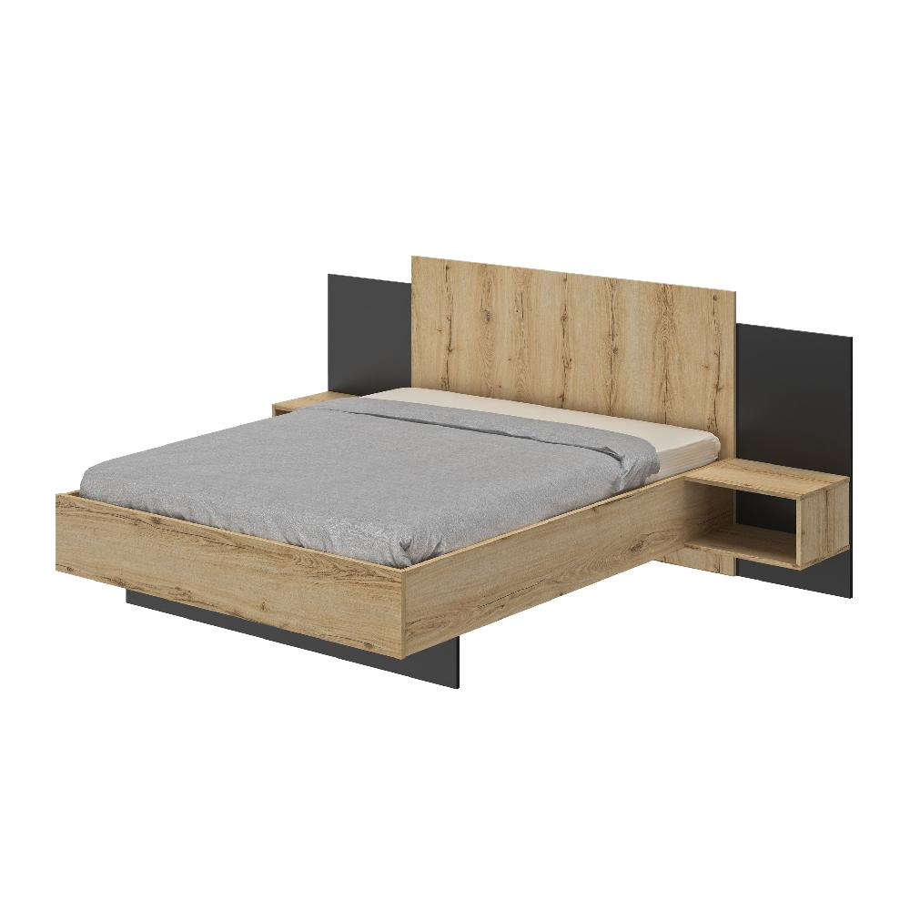 Emob Bed Marzano 140x190cm Met Twee Nachttafeltjes - Helvezia Eik