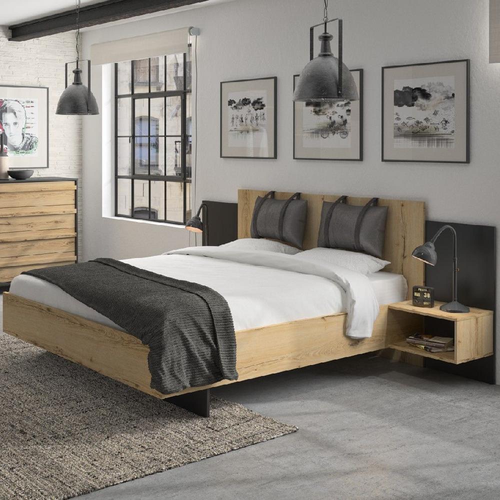 emob Bed Marzano 140x190cm met twee nachttafeltjes - helvezia eik