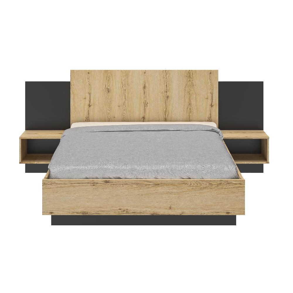 Emob Bed Marzano 140x200cm Met Twee Nachttafeltjes - Helvezia Eik