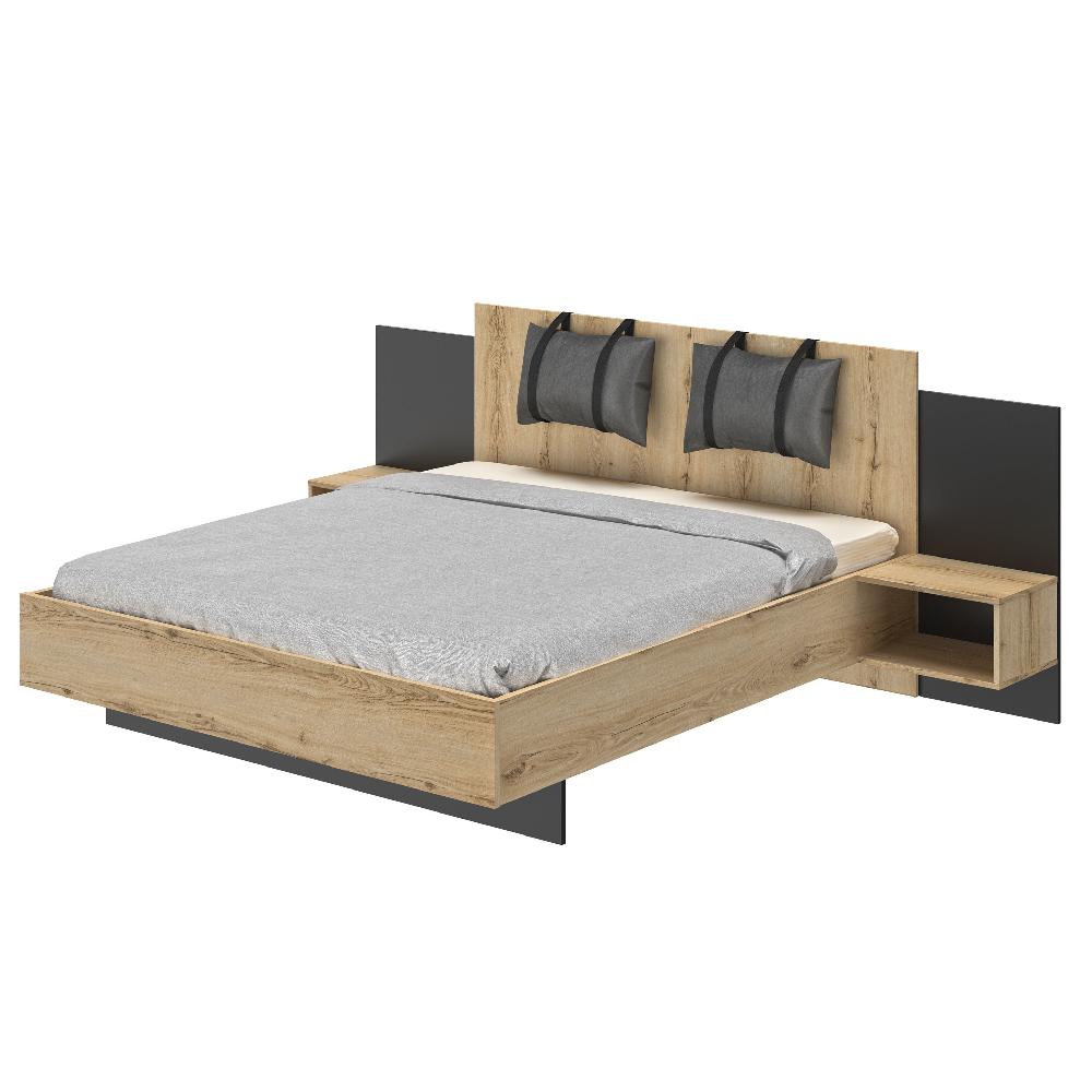 Emob Bed Marzano 160x200cm Met Twee Nachttafeltjes - Helvezia Eik