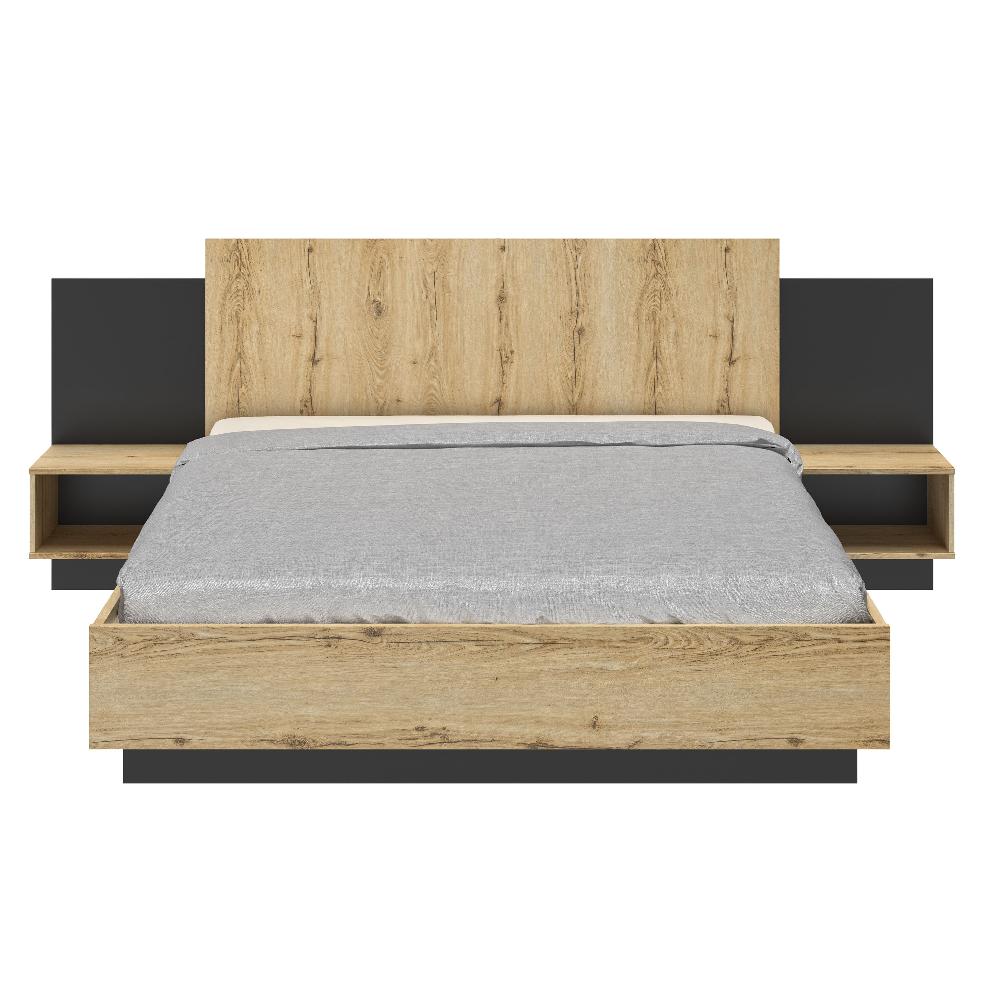 Emob Bed Marzano 160x200cm Met Twee Nachttafeltjes - Helvezia Eik
