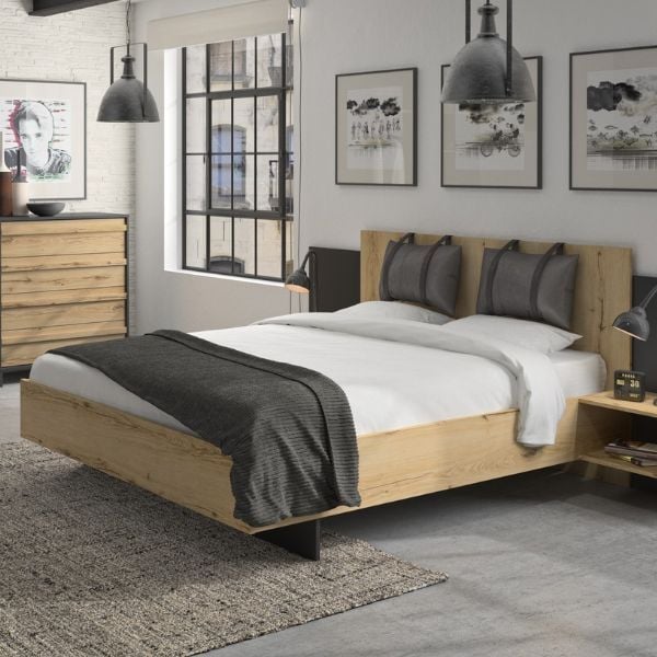 emob Bed Marzano 160x200cm met twee nachttafeltjes - helvezia eik