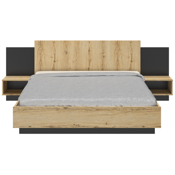 Emob Bed Marzano 180x200cm Met Twee Nachttafeltjes - Helvezia Eik
