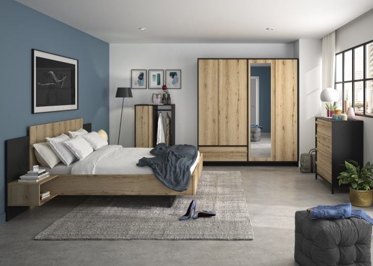 Emob Bed Marzano 180x200cm Met Twee Nachttafeltjes - Helvezia Eik