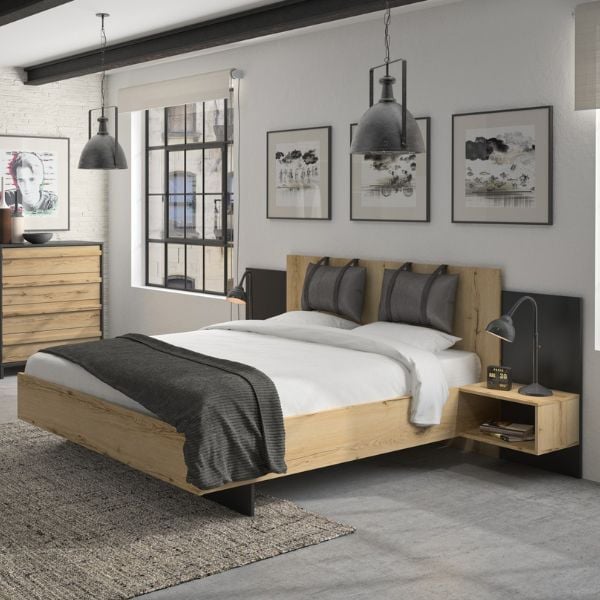 emob Bed Marzano 180x200cm met twee nachttafeltjes - helvezia eik