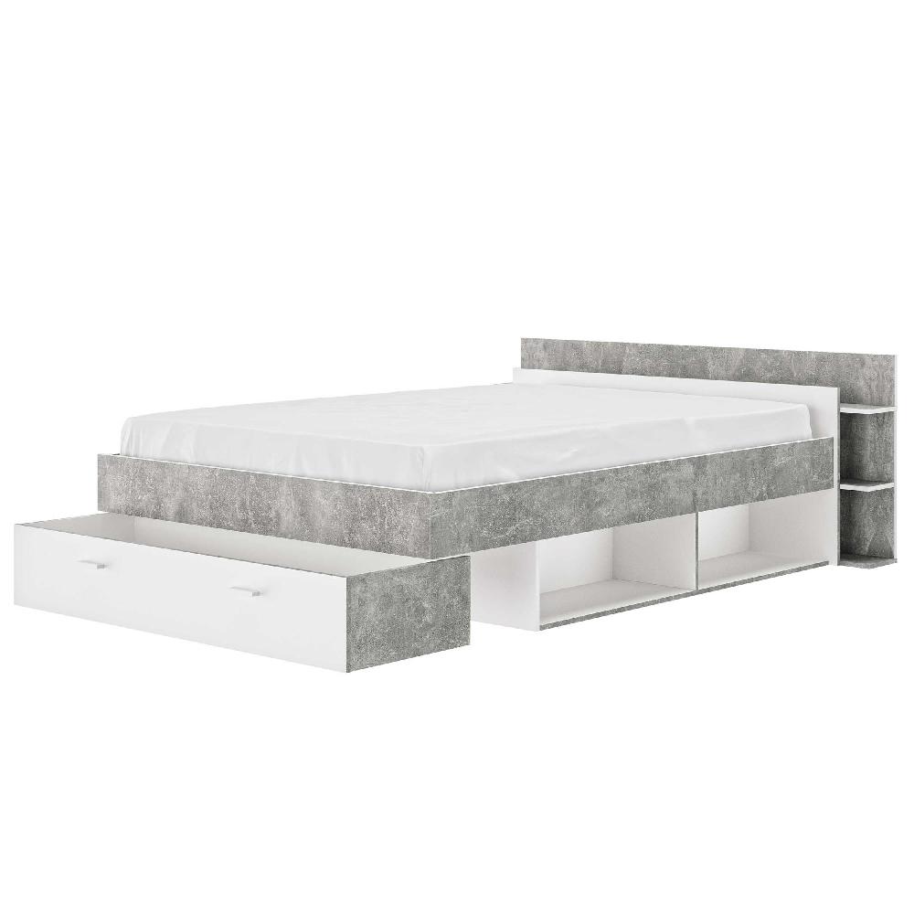 Emob Bed Met Opbergruimte Eveline 140x190 - Wit/beton