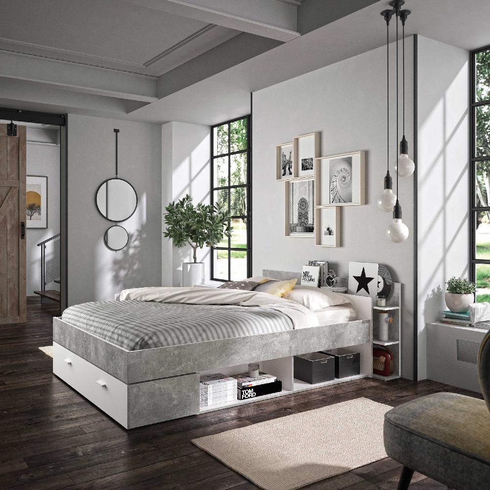 emob Bed met opbergruimte Eveline 140x190 - wit/beton