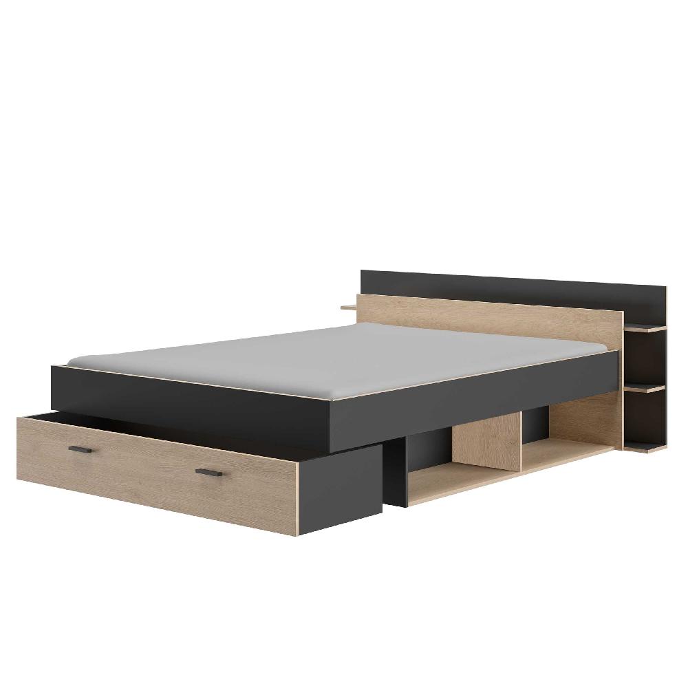 Emob Bed Met Opbergruimte Eveline 140x190 - Zwart/kastanjehout