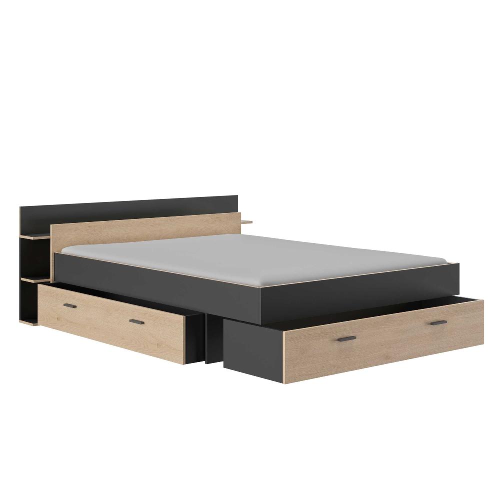 Emob Bed Met Opbergruimte Eveline 140x190 - Zwart/kastanjehout