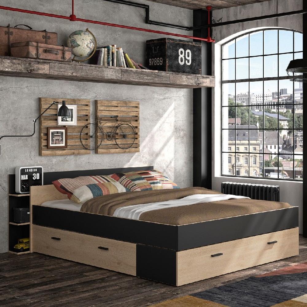 emob Bed met opbergruimte Eveline 140x190 - zwart/kastanjehout