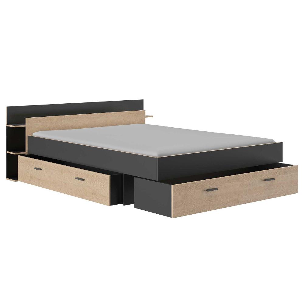 Emob Bed Met Opbergruimte Eveline 160x200 - Zwart/kastanjehout