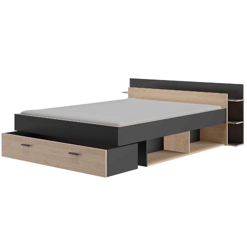 Emob Bed Met Opbergruimte Eveline 160x200 - Zwart/kastanjehout